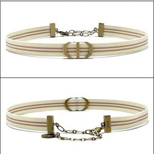 Dior Vintage CD Logo Ribbon Choker - Pink , Ivory